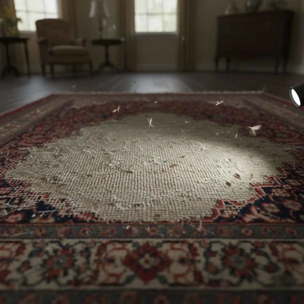 advanced moth damage on wool rug