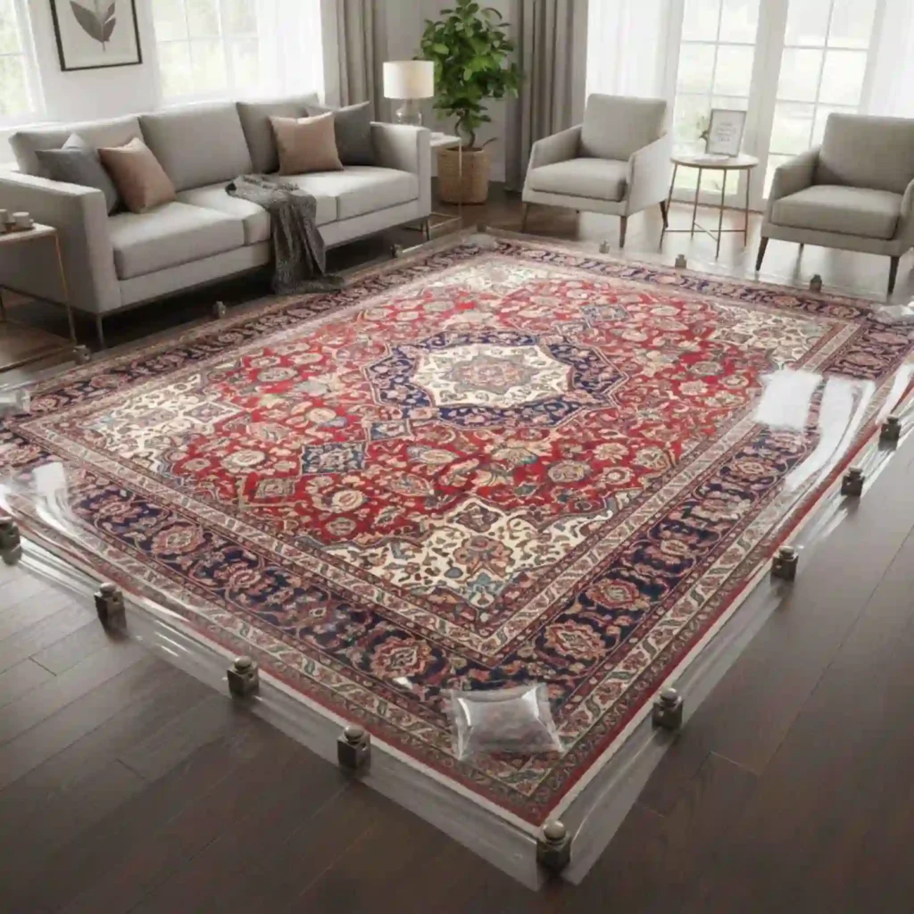 protected wool rug in living room