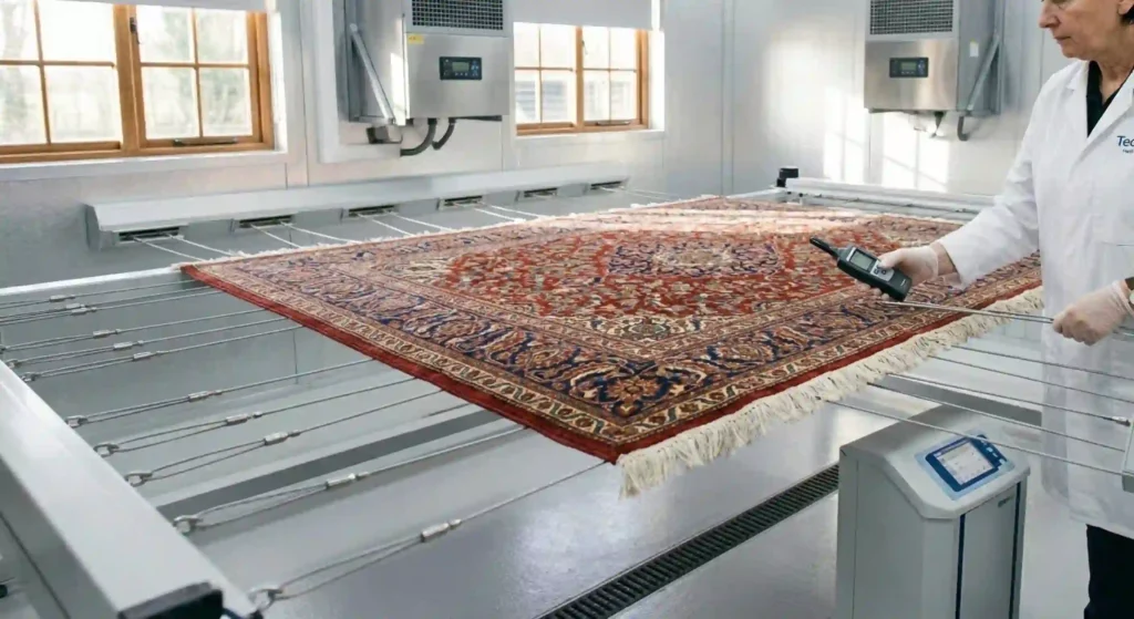 rug drying in a controlled environment