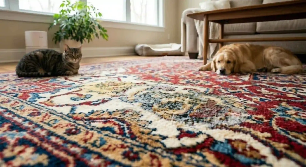 clean living room with pets