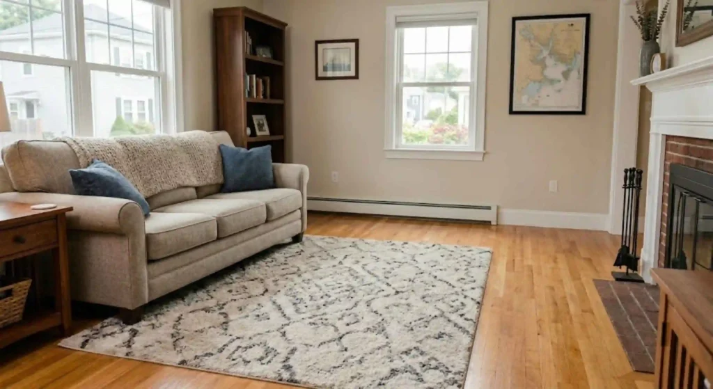 Fresh clean rug after pet odor removal in New Bedford living room