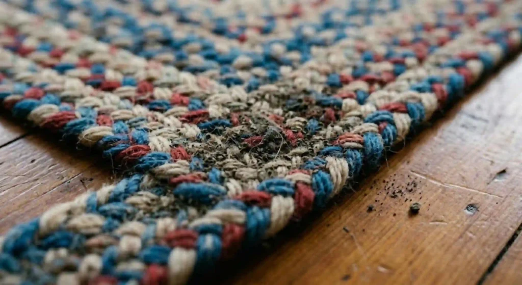 close up image of dirt trapped between braids
