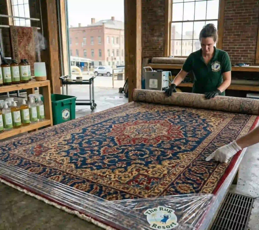 Freshly cleaned area rug restored after professional rug cleaning in New Bedford