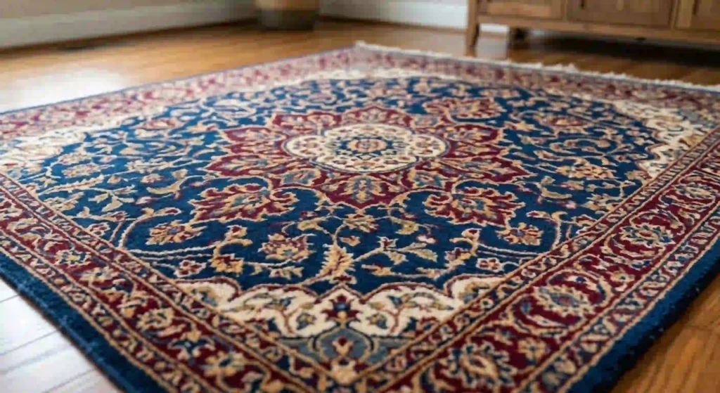 Freshly cleaned area rug restored to vibrant condition