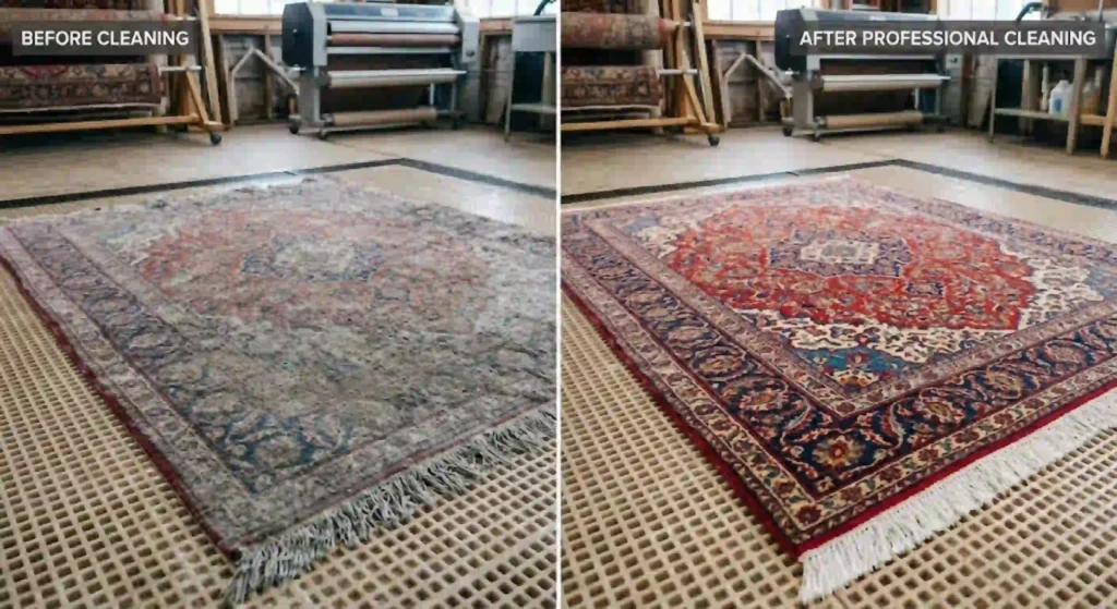Before and after professional Oriental rug cleaning results