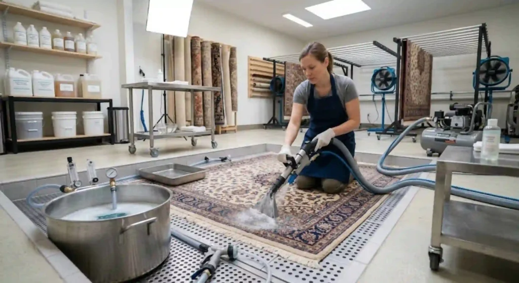 Fiber safe wool rug cleaning process at Rug Resort
