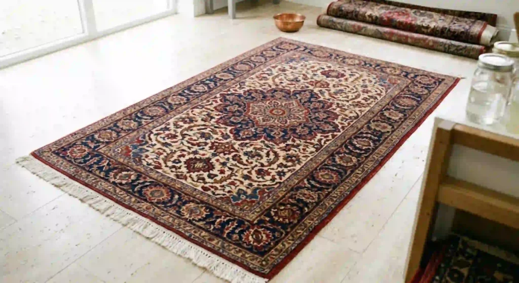 Professionally cleaned Oriental rug with restored colors