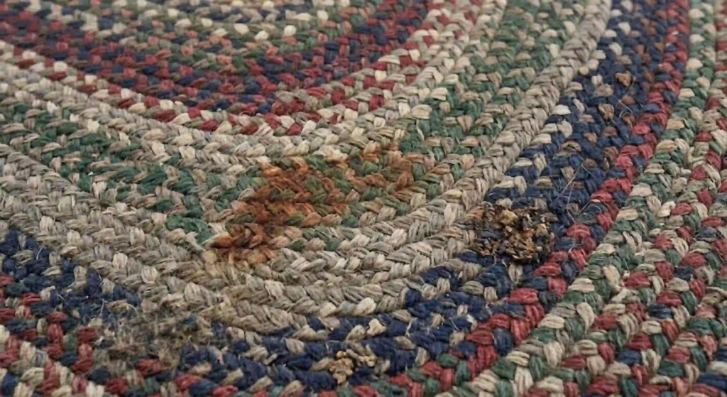 Soiled antique braided rug before professional cleaning