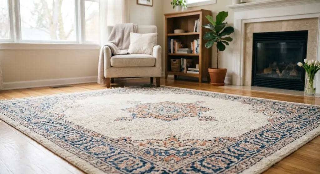 Freshly cleaned wool area rug after professional Wool Rug Cleaning